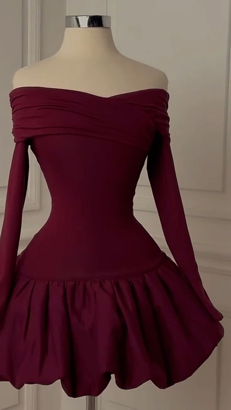 Burgundy Off Shoulder Homecoming Dress Short Evening Dress Cocktail Dresses Short Party Dress - VelvetHem