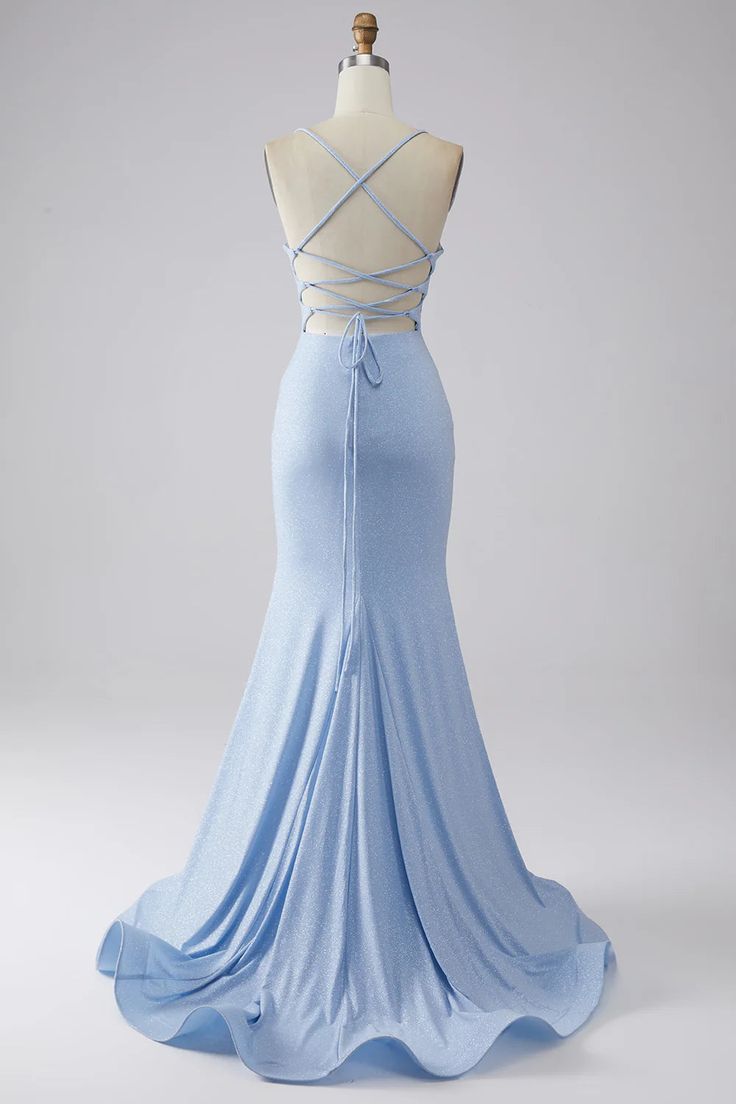Light Blue Mermaid Long Prom Dress Elegant Evening Party Dress fg7315 - View 3 | VelvetHem