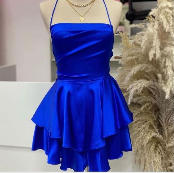 Vintage A line Royal Blue Birthday Outfits Satin Homecoming Dress fg6399 - VelvetHem