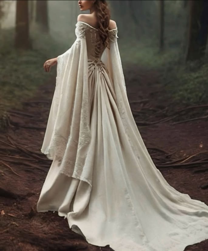 Vintage Off The Shoulder Wedding Dress with Cape Lace Up Lace Applique Bridal Dress - View 2 | VelvetHem