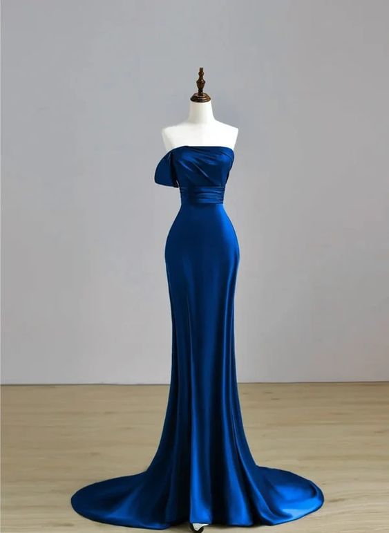 Royal Blue Satin Mermaid Long Party Dress, Royal Blue Prom Dress fg6663 - VelvetHem