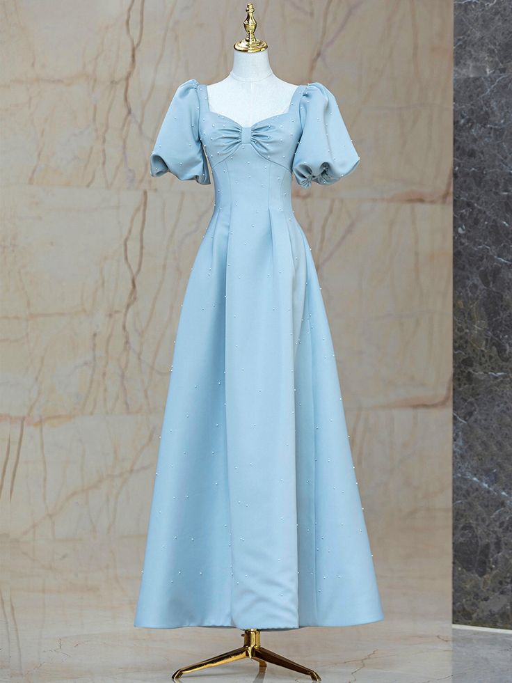 Satin Pearl Long Prom Dress, A-Line Evening Party Dress fg6028 - VelvetHem