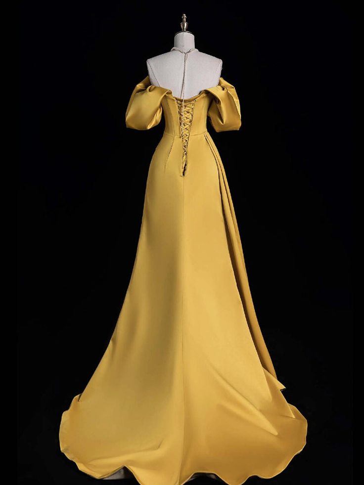 A-Line Off Shoulder Satin Long Prom Dress, Long Evening Dress - View 2 | VelvetHem