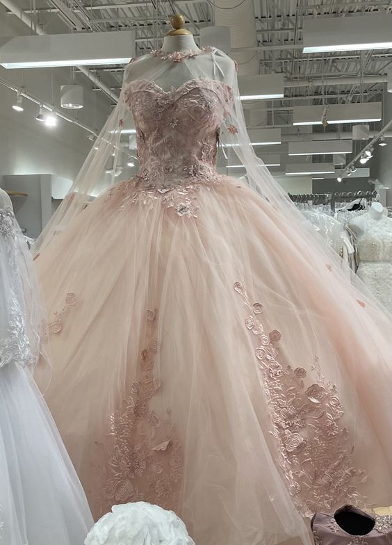 Glamorous Pink Tulle Lace Ball Gown,Pink Sweet 16 Dress - View 2 | VelvetHem