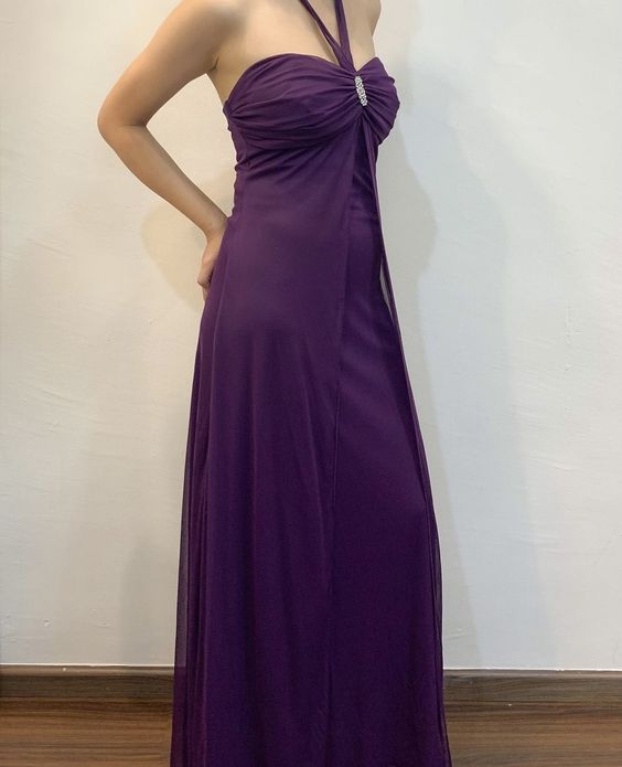Halter Evening Gown Formal Dress Purple Floor Length Sleeveless Dress fg6656 - VelvetHem