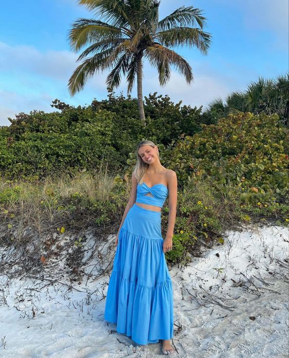 Elegant Two Piece Long Prom Dress,Summer Beach Dress - VelvetHem