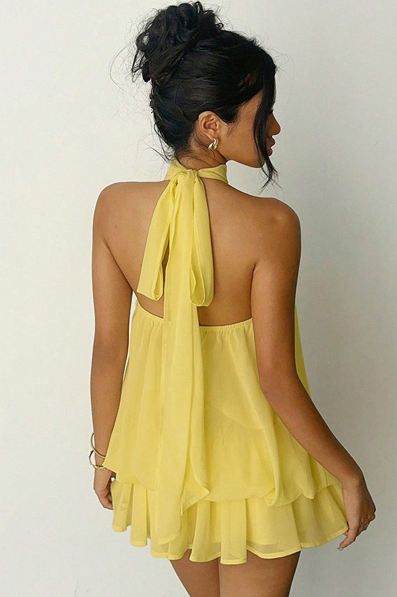 Chiffon Halter A Line Mini Dress