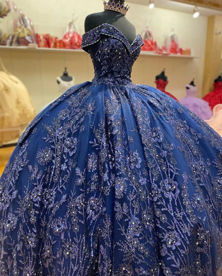 A Line Navy Blue Off The Shoulder Quinceanera Dresses Sweet 16 Dress Ball Gown fg6897 - View 4 | VelvetHem