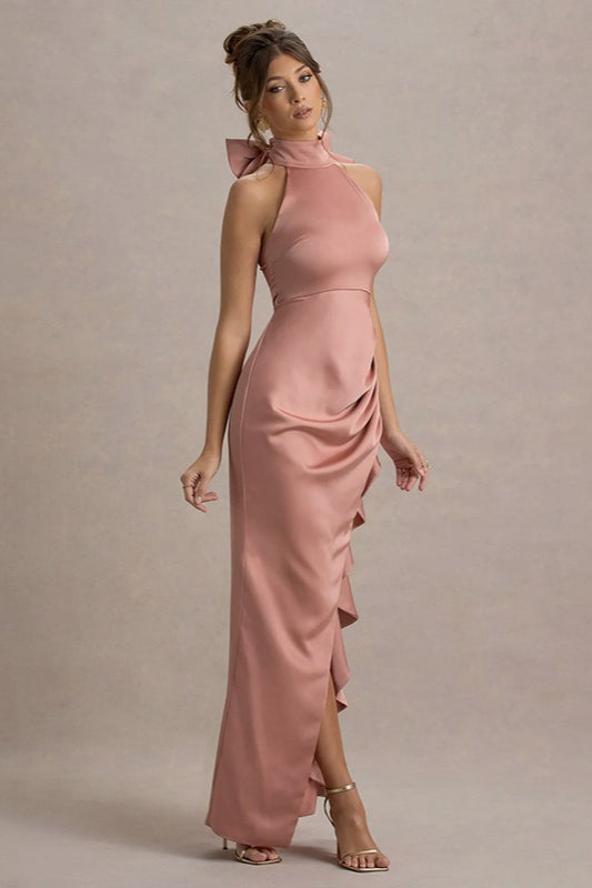 High-Neck Lace Slit Party Dress - View 5 | VelvetHem