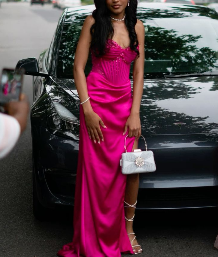 Fuchsia Sweetheart Prom Dress Mermaid Long Split Gown fg6504 - View 3 | VelvetHem
