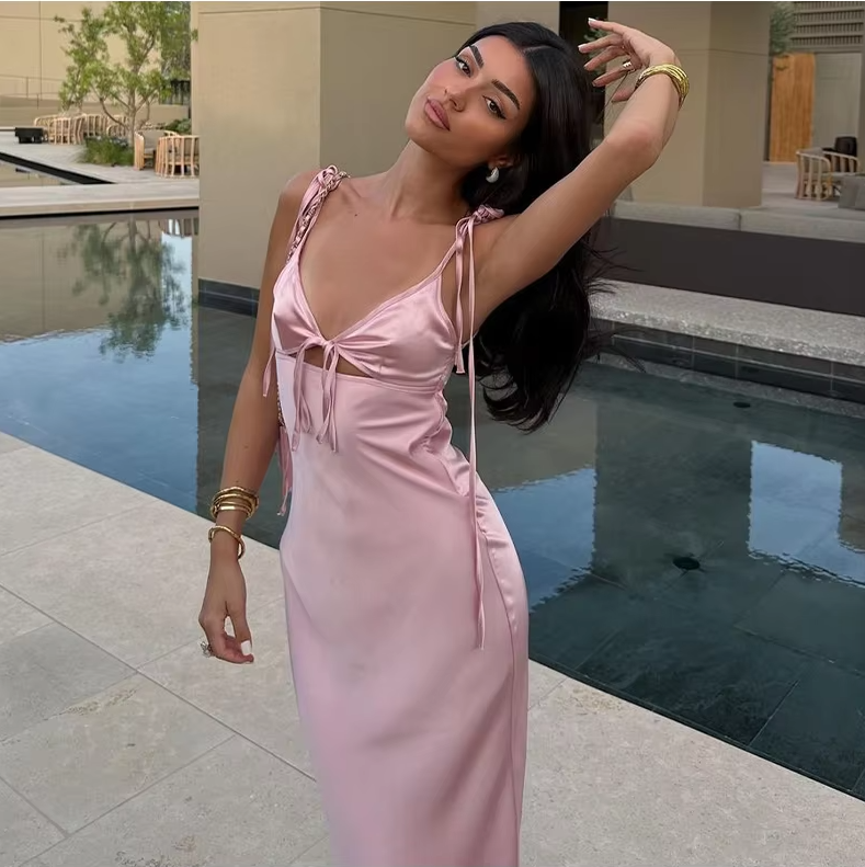 Elegant Satin Maxi Dress for Women, Sexy Party Dress fg7088 - View 4 | VelvetHem
