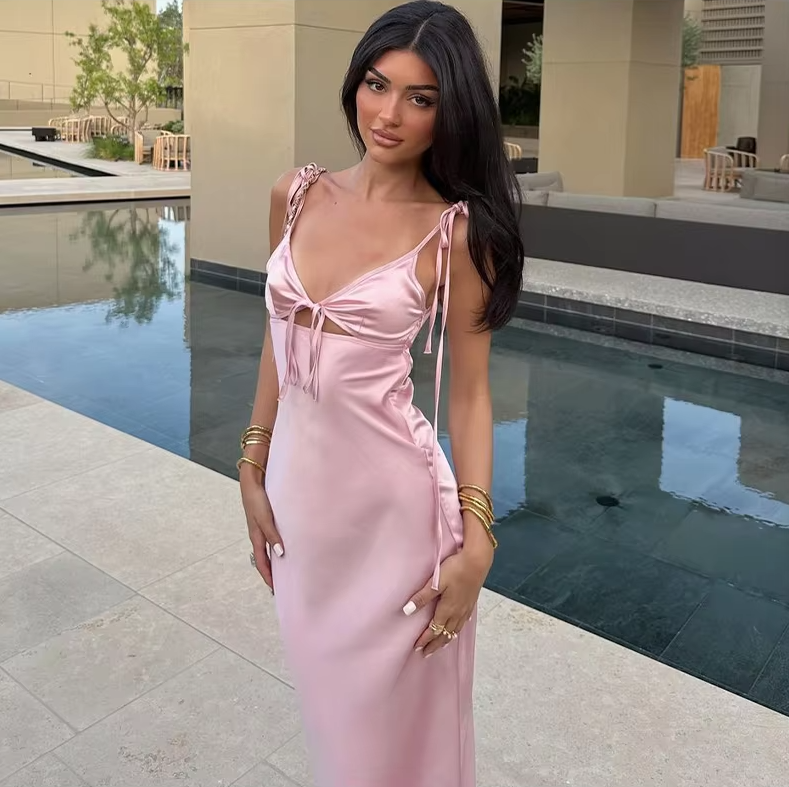 Elegant Satin Maxi Dress for Women, Sexy Party Dress fg7088 - View 2 | VelvetHem