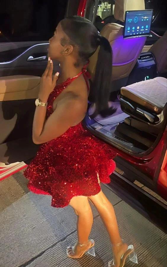 A-line Red Sequins Homecoming Dress Backless Graduation Dress (ZD12346)