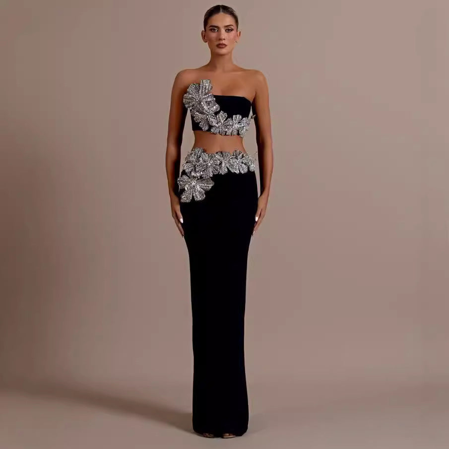 Bandage Dress Set with Rhinestone Details Prom Dress - VelvetHem