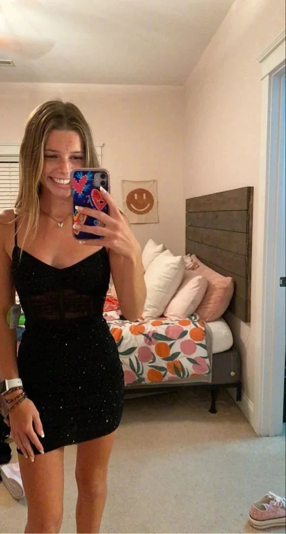 Sexy Black Spaghetti Straps Homecoming Dress Black Party Dress (ZD12359)