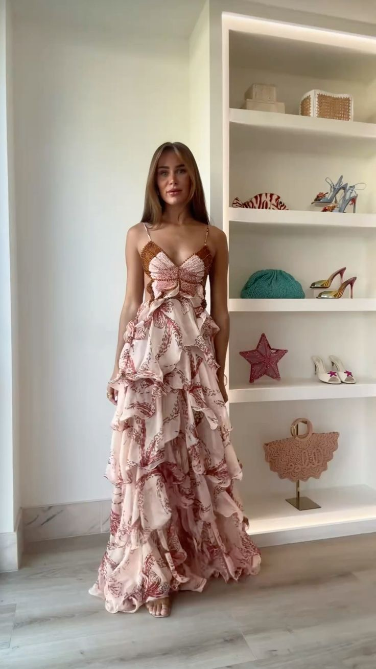 V Neckline Pink Evening Dress Chiffon Long Prom Party Dress - VelvetHem