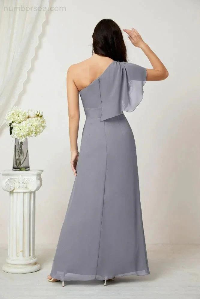 ZapDress Chiffon Ruffled One Shoulder Long Bridesmaid Dresses A-line Formal Evening Gown Side Split 2809 (ZD17049)