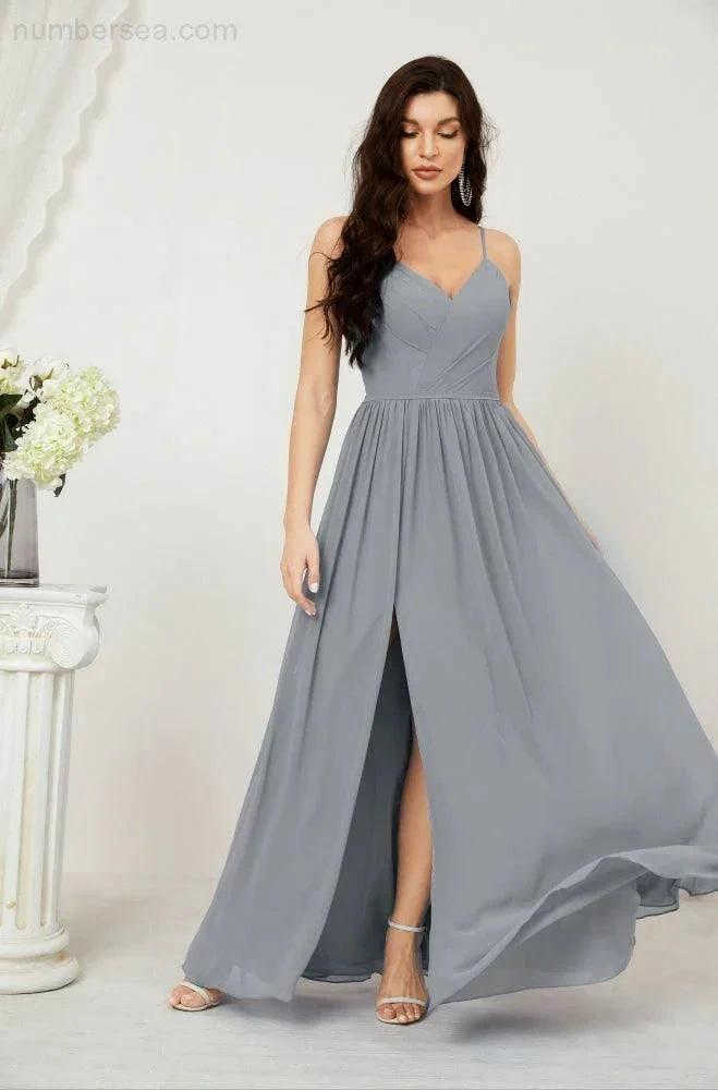 ZapDress Neck Bridesmaid Dresses Chiffon Long Spaghetti A-line Formal Prom Gown for Wedding Party Evening 2801 (ZD16961)