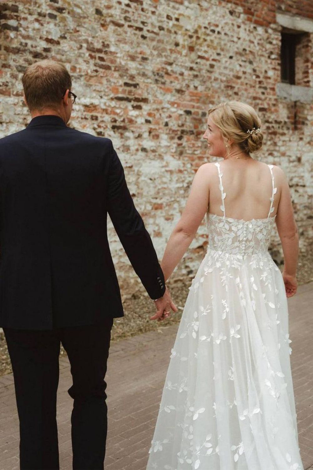 Beautiful A Line Spaghetti Straps White Tulle Wedding Dress with Appliques - View 4 | VelvetHem