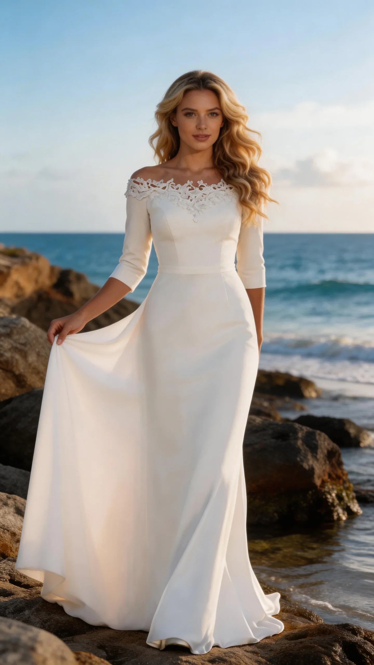 3/4 Sleeve O-Neck Wedding Dress 2025 A-Line Lace Appliques Satin Civil Bridal Gown For WOmen Robe De Mariee Simle Civil Cheap (ZD13458) - VelvetHem