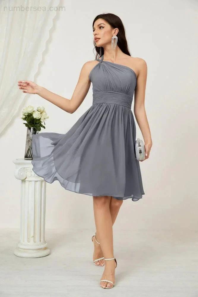 ZapDress Women Chiffon Short One Shoulder Bridesmaid Dress Formal Dresses for Party Homecoming 2804 (ZD16948)