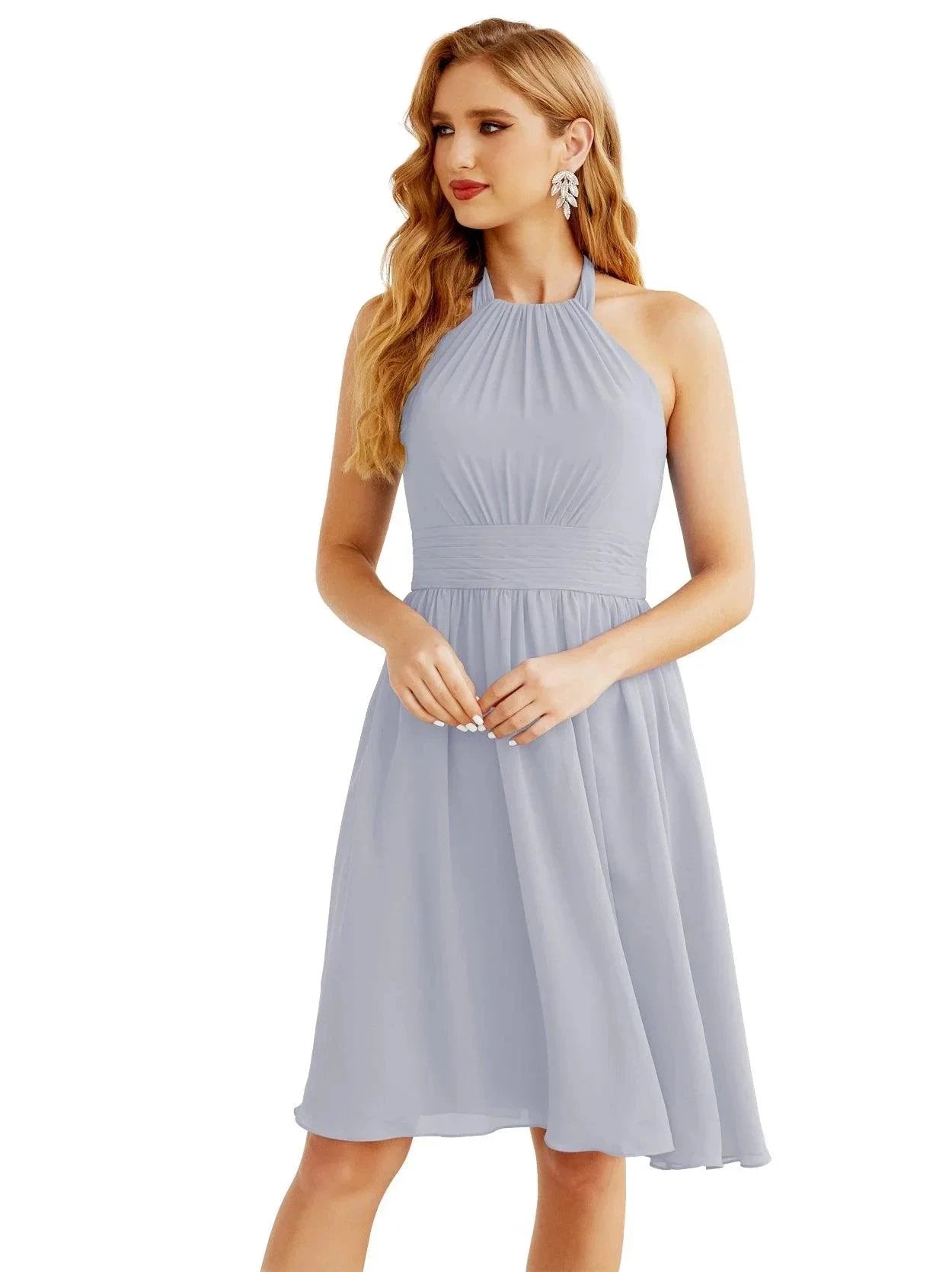 Numbersea Halter Chiffon Bridesmaid Dresses Short Sleeveless Formal Party Dress Open Back 28023 by numbersea