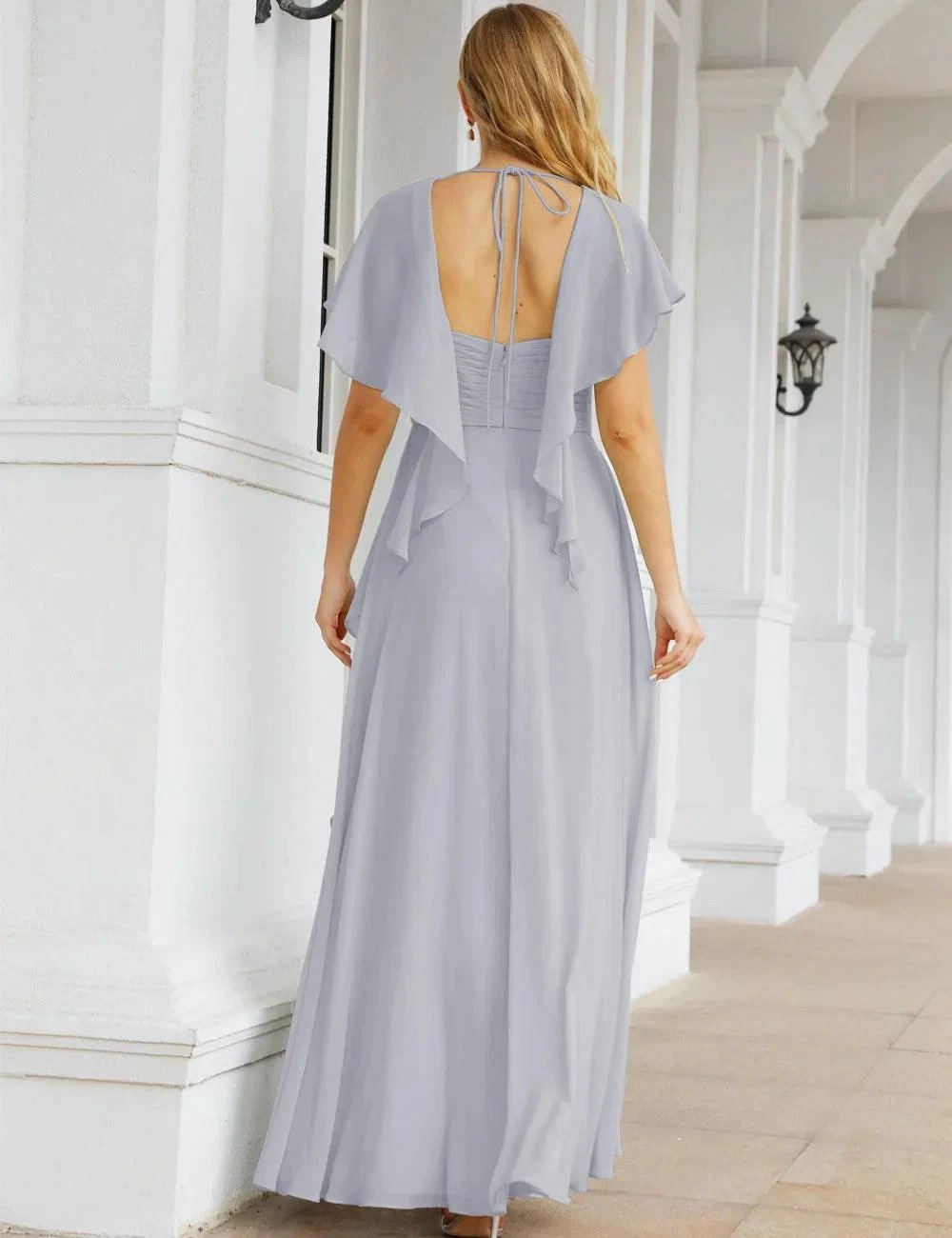 ZapDress Chiffon Bridesmaid Dresses Long Formal Evening Prom Mother of The Bride Dress with Flutter Sleeve (ZD17054)
