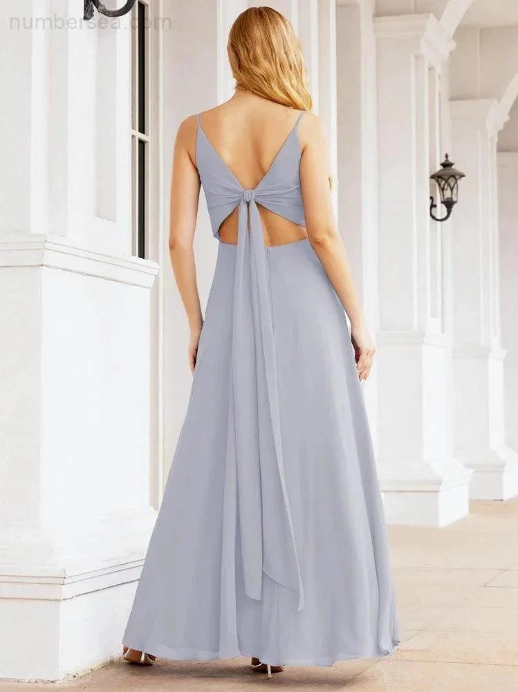 ZapDress Spaghetti Strap Bridesmaid Dresses V Neck Butterfly Back Fromal Evening Party Prom Gown 28036 (ZD17001)