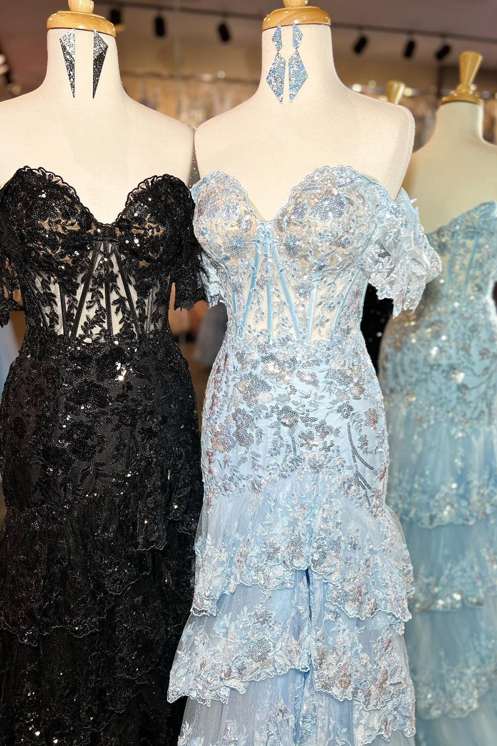 Sparkly Off The Shoulder Long Mermaid Prom Dress With Appliques And Split - View 14 | VelvetHem