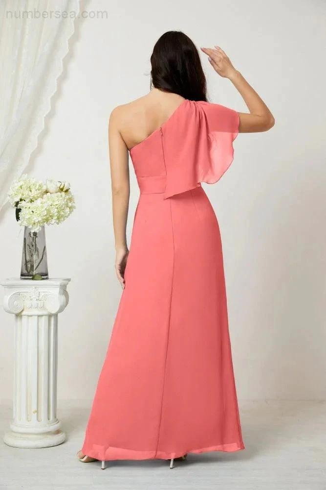 ZapDress Chiffon Ruffled One Shoulder Long Bridesmaid Dresses A-line Formal Evening Gown Side Split 2809 (ZD17049)