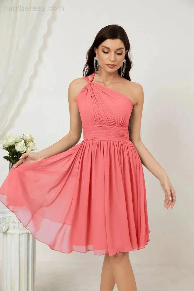 ZapDress Women Chiffon Short One Shoulder Bridesmaid Dress Formal Dresses for Party Homecoming 2804 (ZD16948)