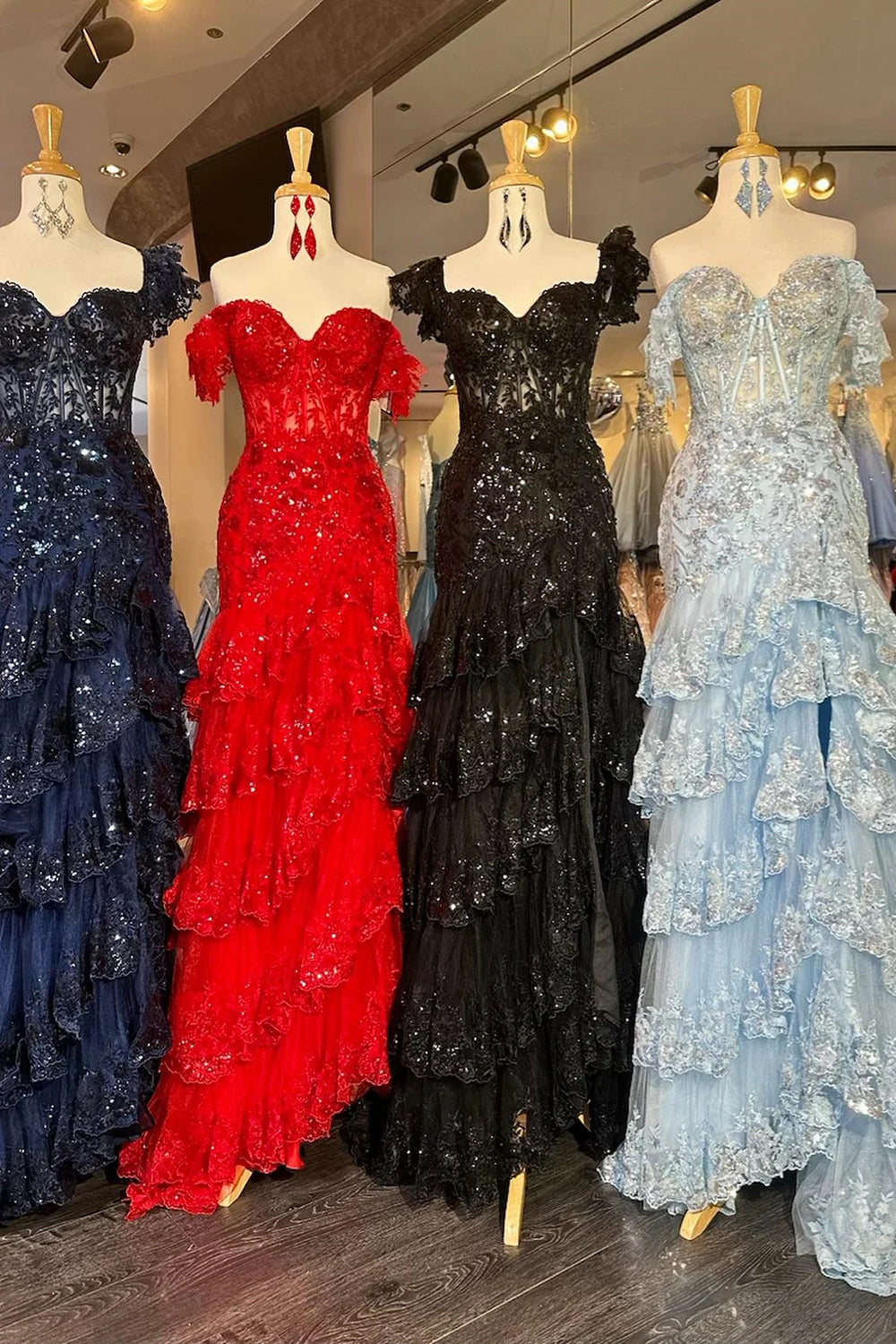 Sparkly Off The Shoulder Long Mermaid Prom Dress With Appliques And Split - View 13 | VelvetHem