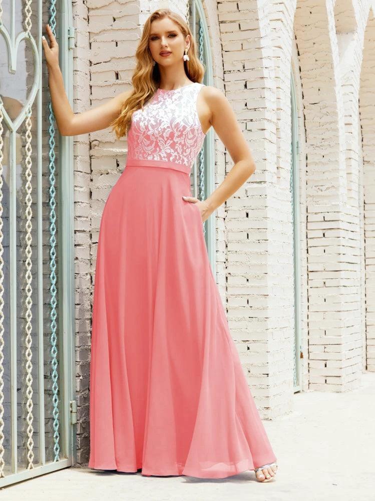Lace Bridesmaid Dress Floor Length Evening Gowns with Pockets 28017 by numbersea