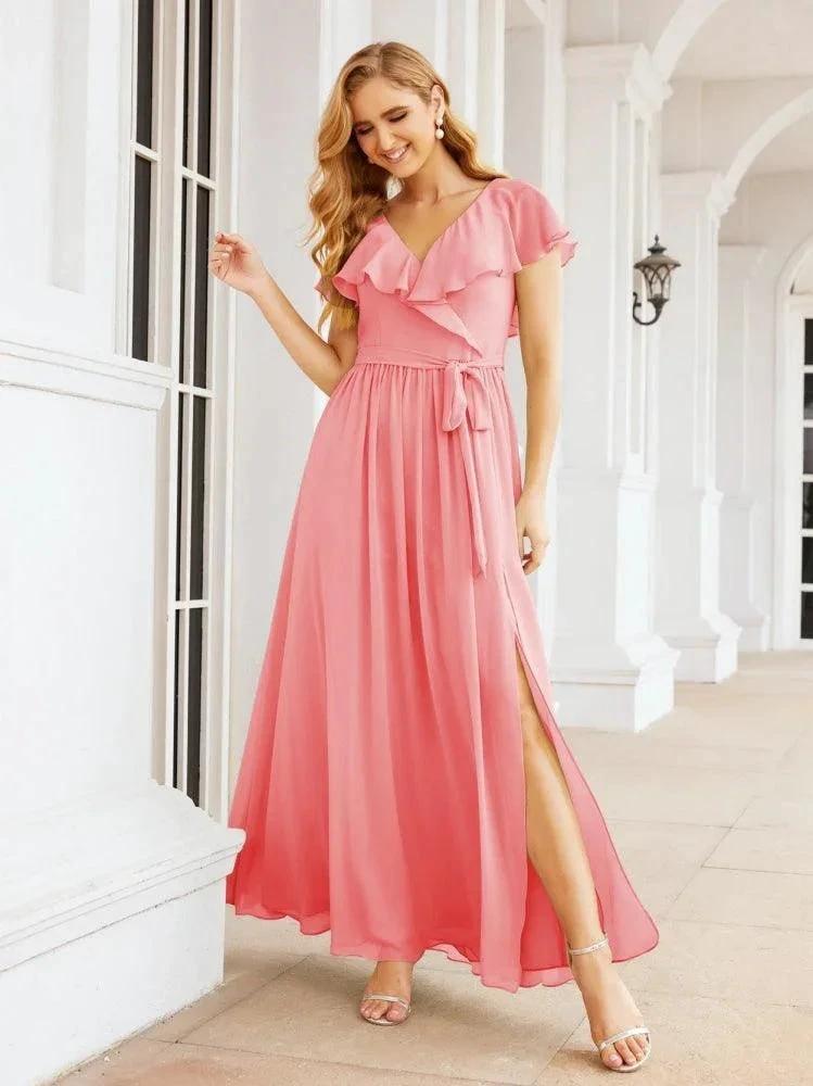 Bridesmaid Dresses with Flutter Sleeves Formal Evening Party Prom Gowns 28044 by numbersea