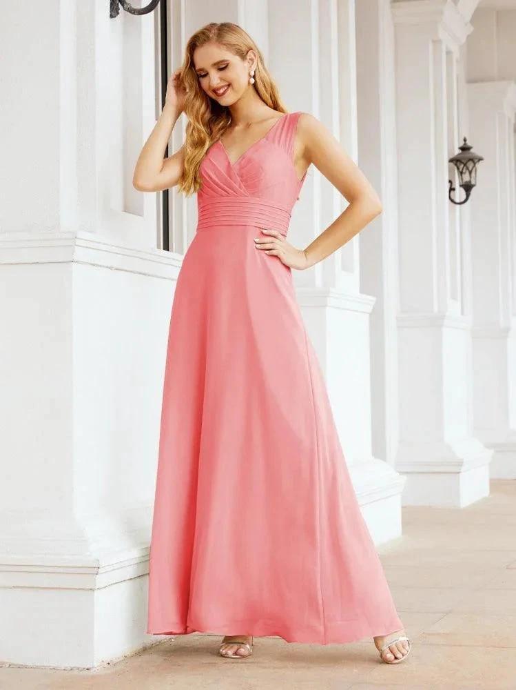 Formal Prom Gown Elegant V-Neck Sleeveless Bridesmaid Dresses for Wedding Party 28037 by numbersea