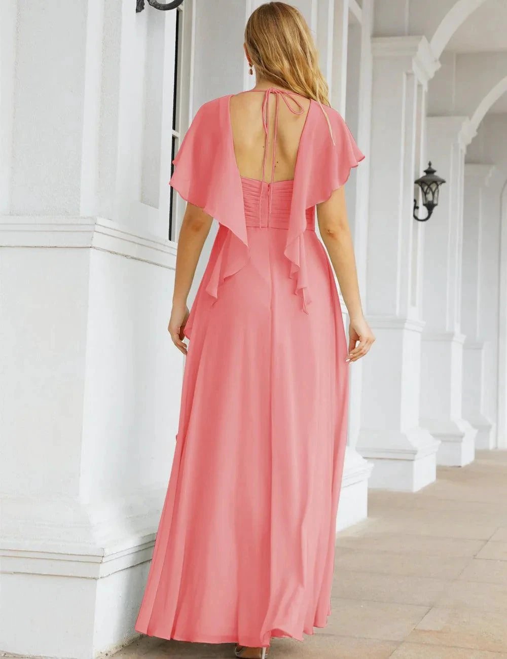 ZapDress Chiffon Bridesmaid Dresses Long Formal Evening Prom Mother of The Bride Dress with Flutter Sleeve (ZD17054)