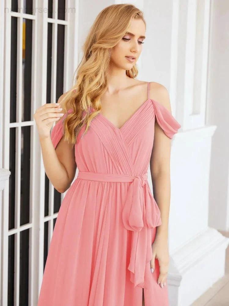 ZapDress Off The Shoulder Chiffon Bridesmaid Dress Long Formal Graduation Gown with Cowl Back 28069 (ZD17004)