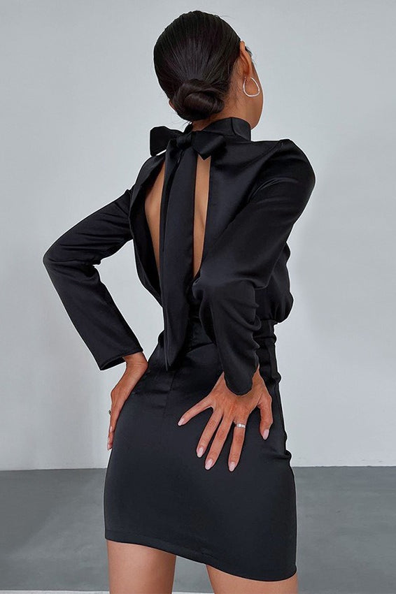 Satin Backless Bow Mini Dress