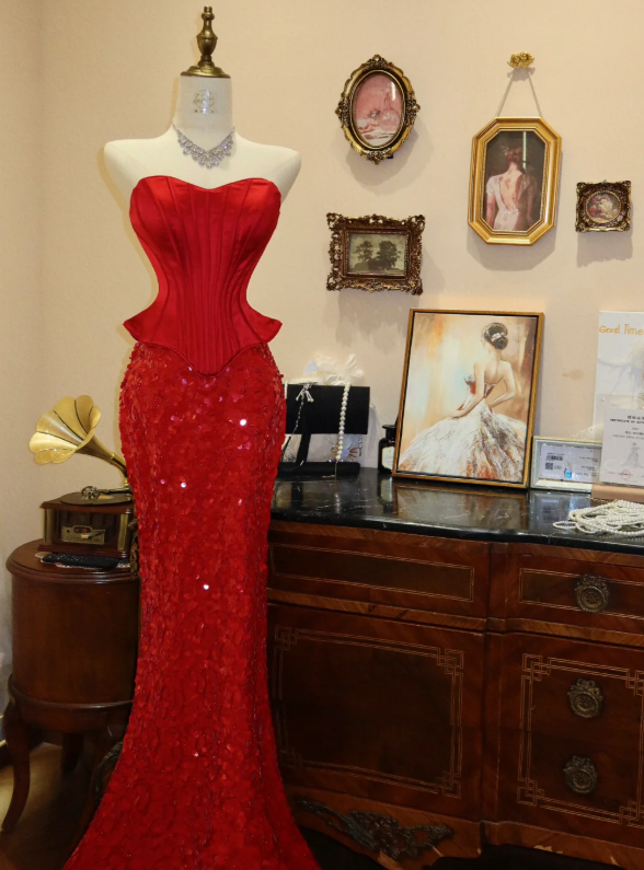 Red Mermaid Prom Party Dress Sexy Evening Dress 21st Birthday Outfit - VelvetHem