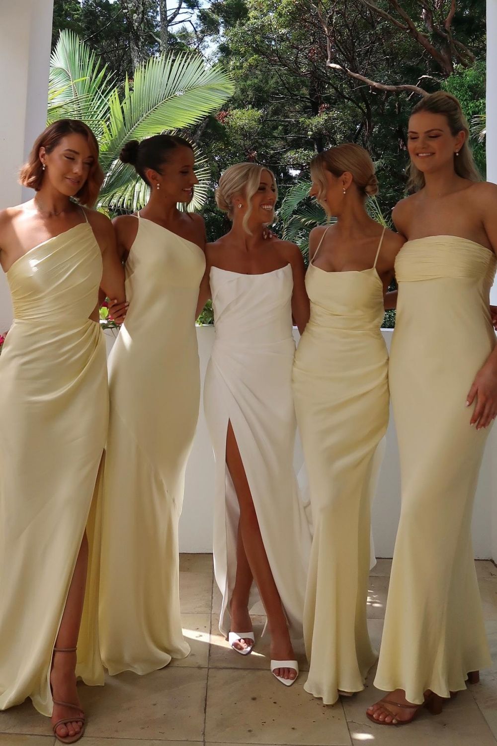 Simple Sheath Strapless Floor Length White Wedding Dress with Split Front - View 3 | VelvetHem