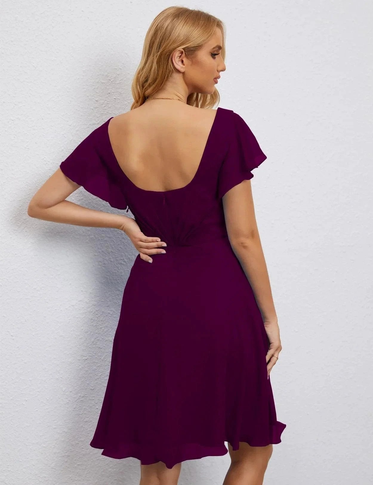 ZapDress U Back Homecoming Dress Formal Prom Dress Knee Length Short Sleeves Cocktail Party Dress 28077 (ZD16953)