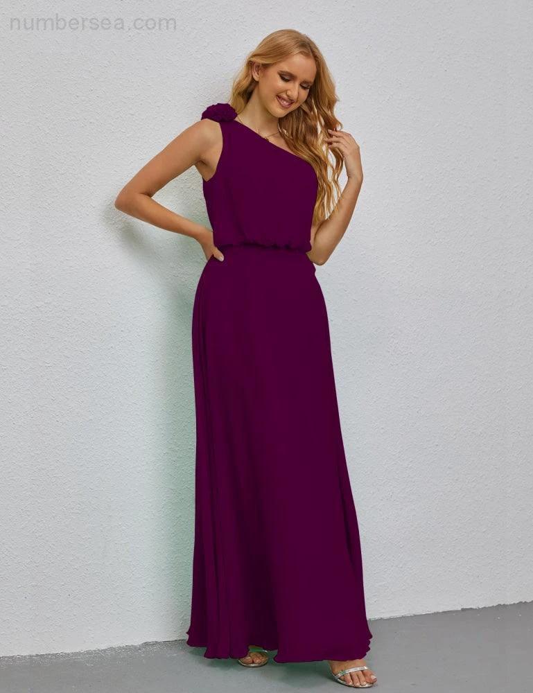 Ruffled One Shoulder Sleeveless Long Bridesmaid Dresses A-line Formal Evening Gown Side Split 28080 (ZD17018)