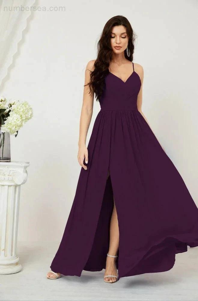 ZapDress Neck Bridesmaid Dresses Chiffon Long Spaghetti A-line Formal Prom Gown for Wedding Party Evening 2801 (ZD16961)