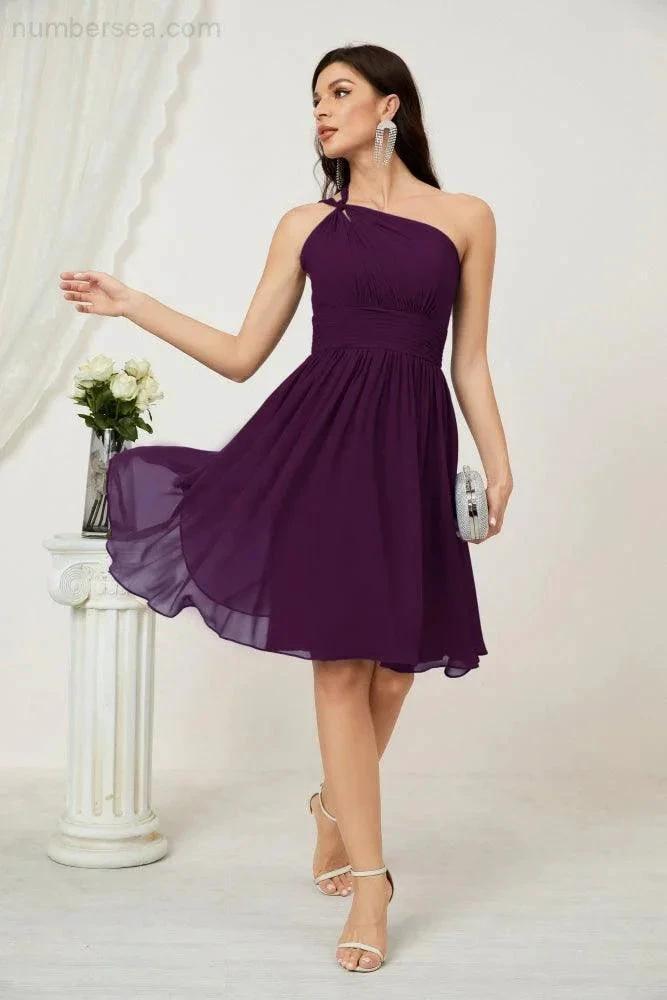 ZapDress Women Chiffon Short One Shoulder Bridesmaid Dress Formal Dresses for Party Homecoming 2804 (ZD16948)