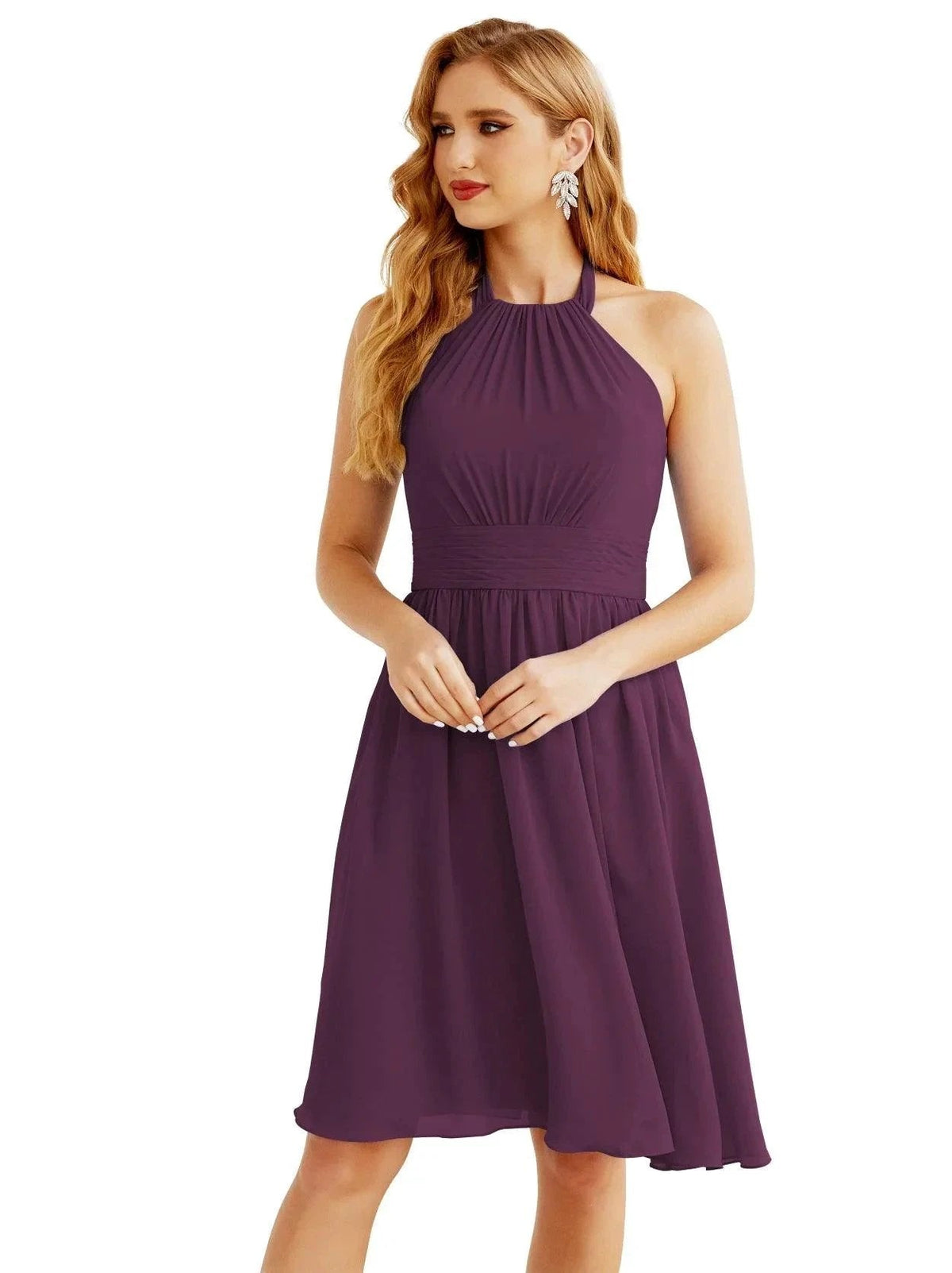 Numbersea Halter Chiffon Bridesmaid Dresses Short Sleeveless Formal Party Dress Open Back 28023 by numbersea
