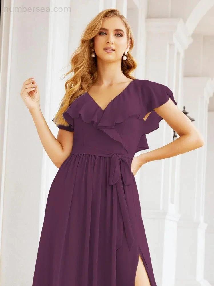 Bridesmaid Dresses with Flutter Sleeves Formal Evening Party Prom Gowns 28044 (ZD17033)