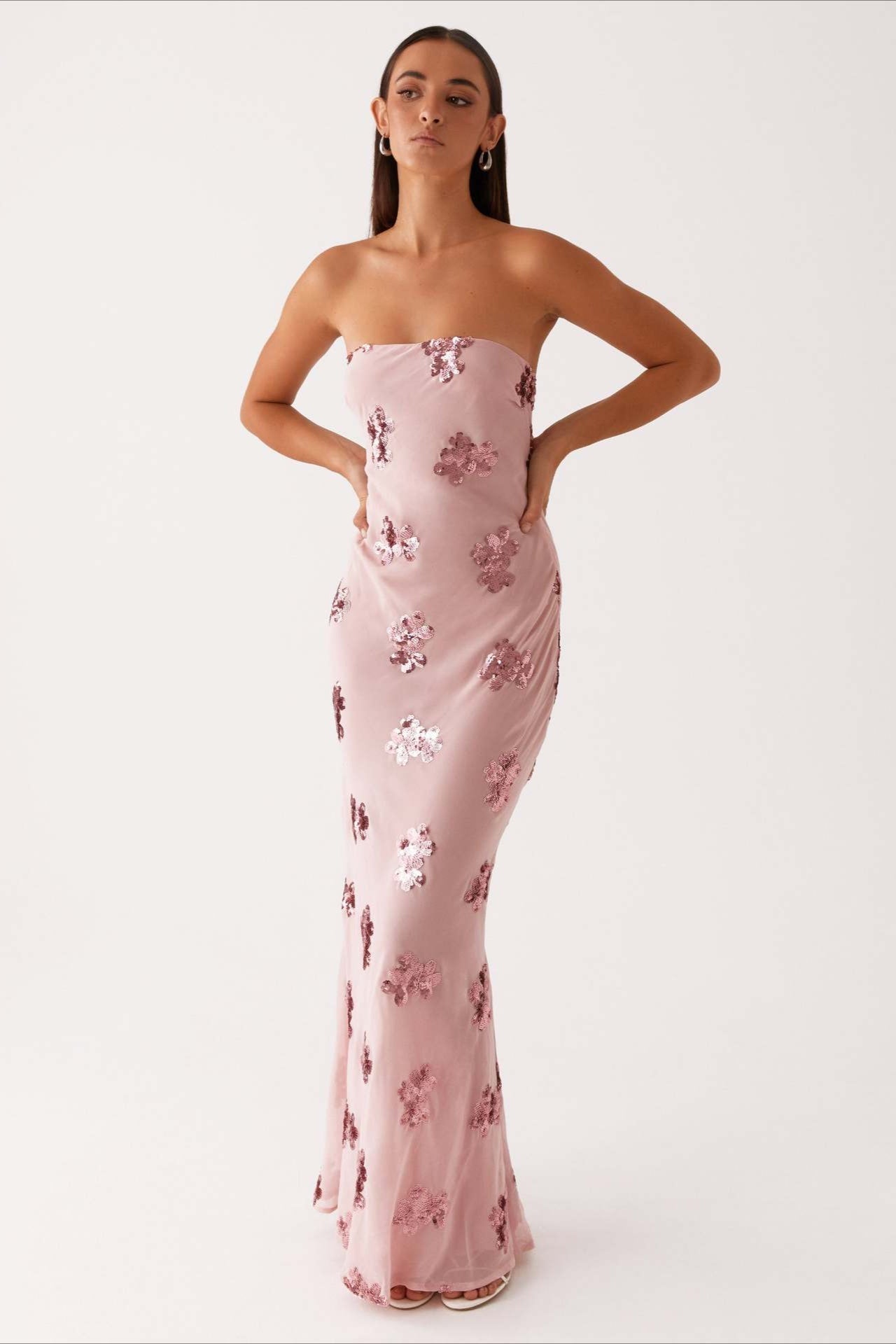 Strapless Sequin Embroidery Backless Floral Dress