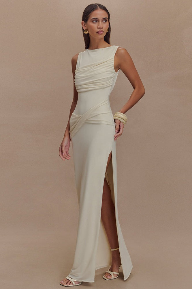 Ruched Split Backless Maxi Dress - View 2 | VelvetHem