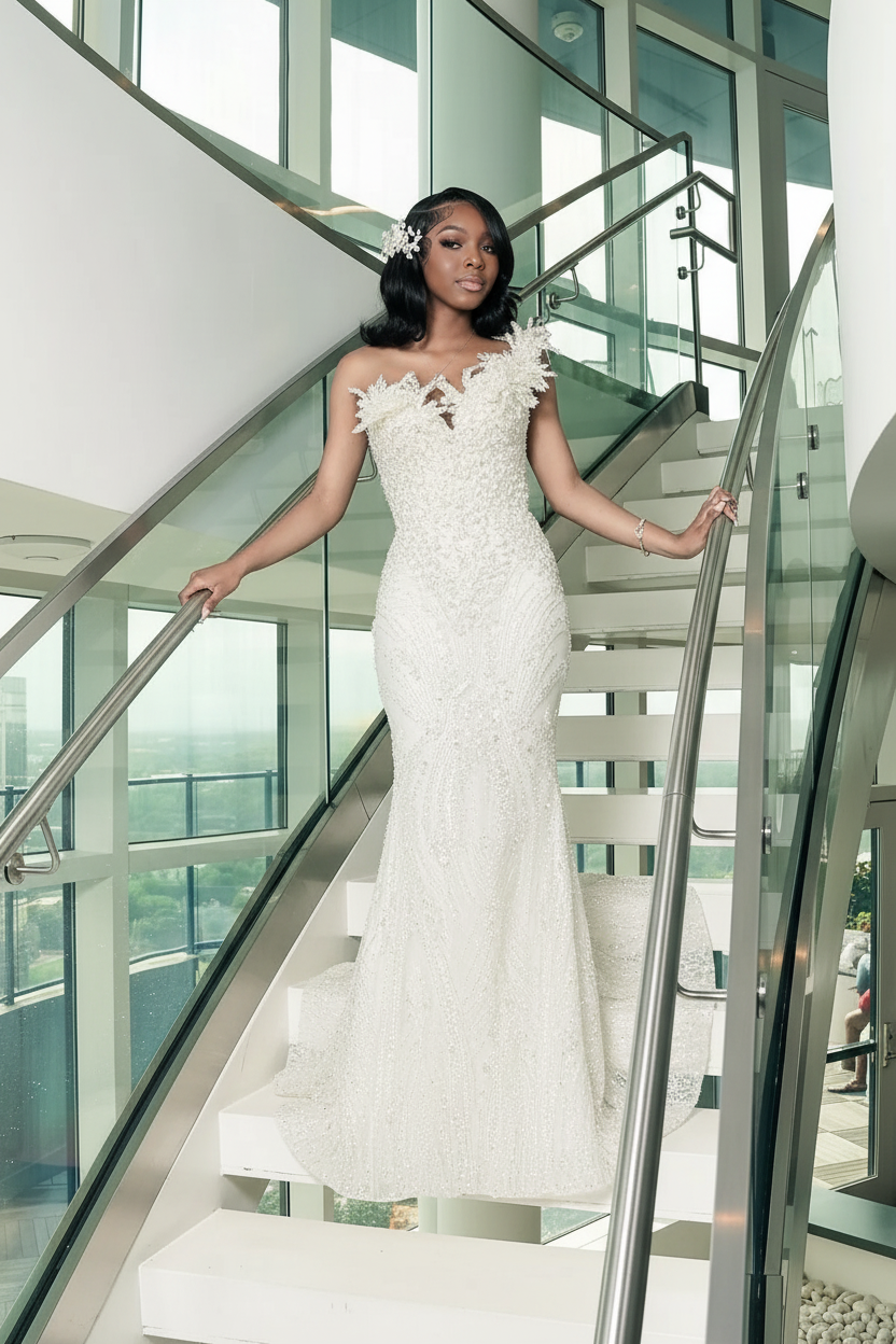 One shoulder Dark green Mermaid Sparkle Floor length Prom Dresses (ZD17396)