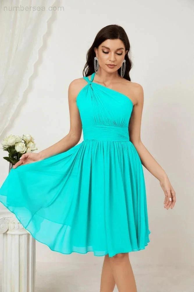 ZapDress Women Chiffon Short One Shoulder Bridesmaid Dress Formal Dresses for Party Homecoming 2804 (ZD16948)